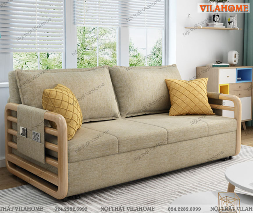 bộ sofa gỗ kết hợp giường ngủ hiện đại