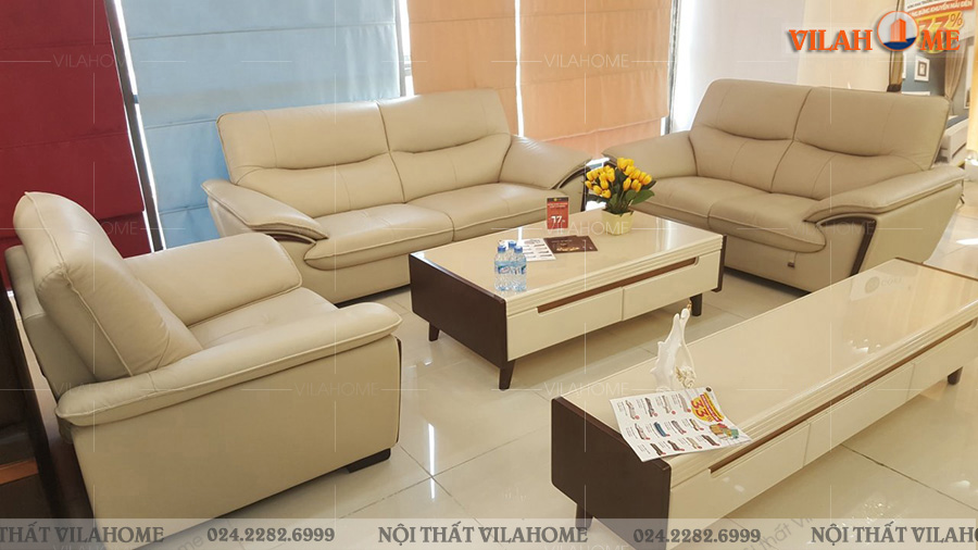 Bộ sofa văng da Malaysia kết hợp văng dài và ghế đơn