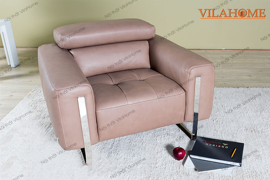 Sofa văng đơn màu hồng chân inox