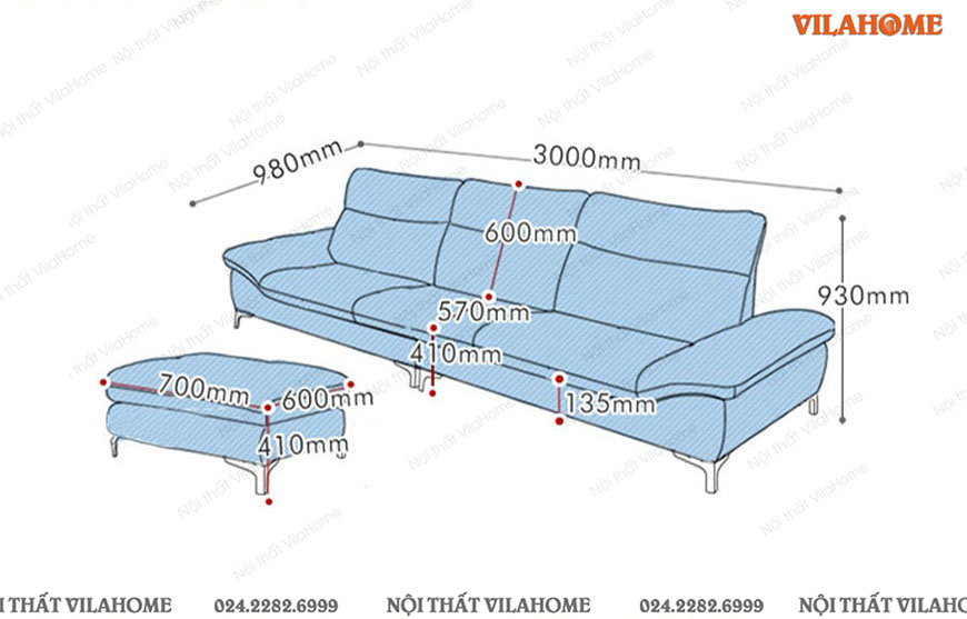 Những kích thước phổ biến cho sofa góc