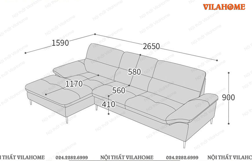 Kích thước ghế sofa phòng khách màu be nhỏ gọn 2m65 