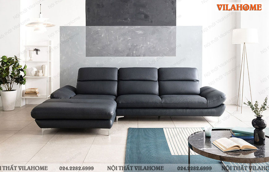 Sofa phòng khách rộng góc da màu đen 3m x 1m9