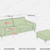 bản vẽ kích thước mẫu sofa văng hai chỗ 2m1 x 1,05m