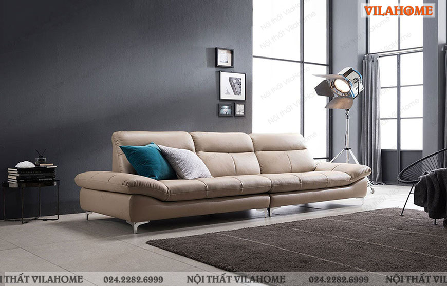ghế sofa văng da hiện đại màu kem 2,7m