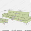 bản vẽ kích thước sofa văng da màu kem 2m7 x 0,98m