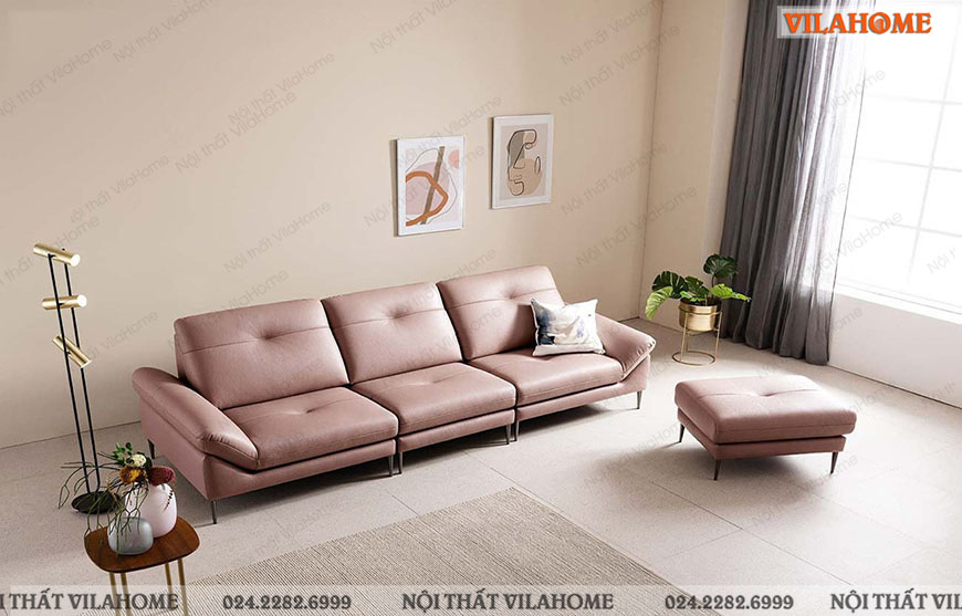 sofa văng da màu hồng pastel tựa lưng cao
