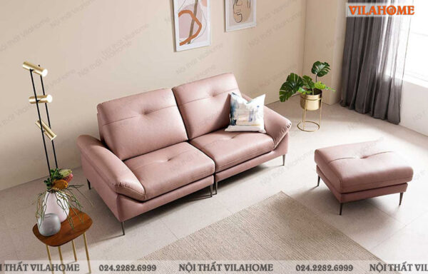 ghế sofa văng da hai chỗ màu hồng kích thước 2m