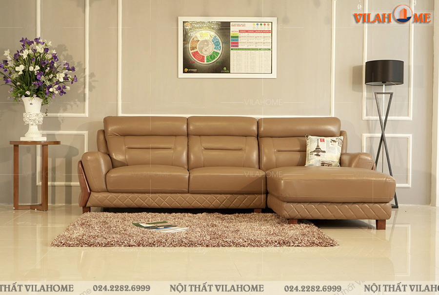 Mẫu sofa góc da màu be thiết kế đơn giản