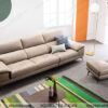 sofa văng da đẹp đơn giản hiện đại màu kem dài 3m12