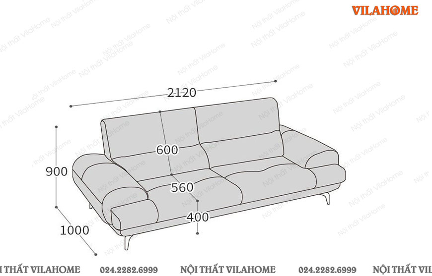 kích thước bộ sofa văng màu trắng nhỏ gọn 2m1 sâu 1m