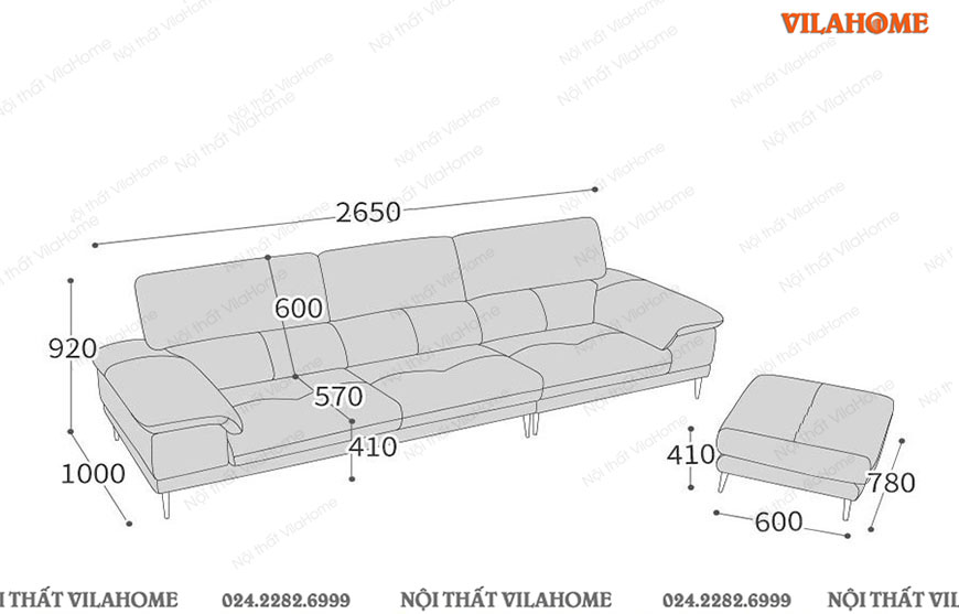 kích thước sofa văng màu trắng 2,65m sâu 1m