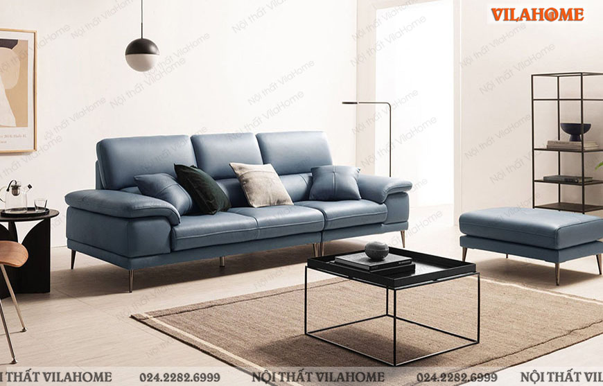 sofa văng da hiện đại màu xanh dương nhạt