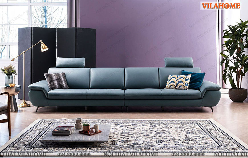 mẫu sofa văng dài màu xanh 3m75