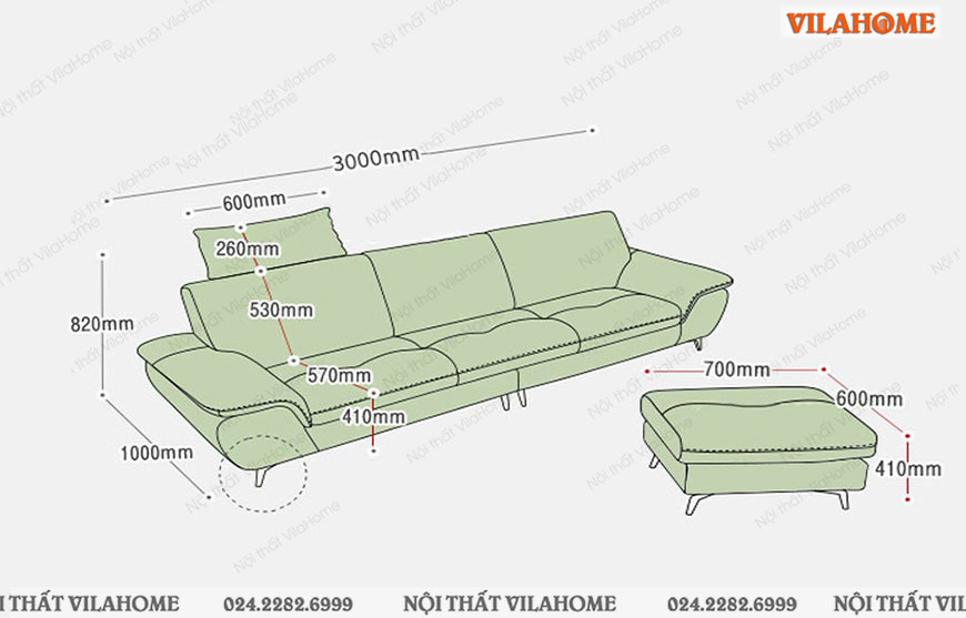 Kích thước sofa văng màu trắng dài 3m sâu 1m