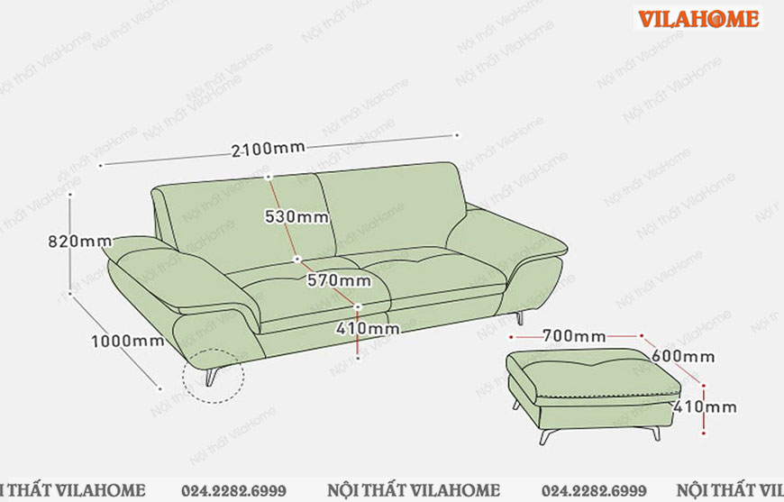 Kích thước sofa văng 2m1 sâu 1m