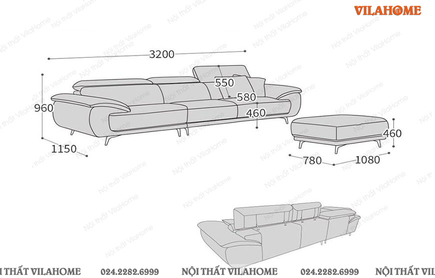 Kích thước sofa văng dài 3m2 sâu 1m15