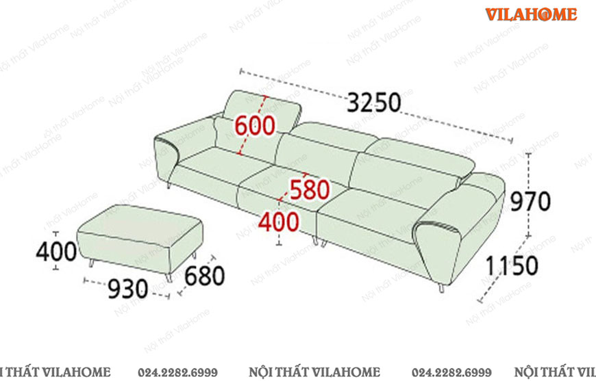 Kích thước sofa văng da 3m25 sâu 1m15