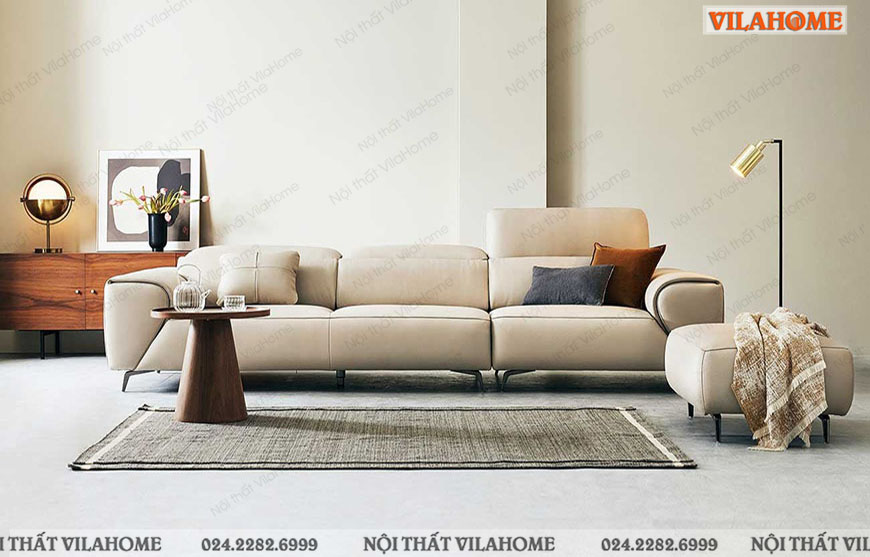 sofa văng da đẹp màu trắng 3 chỗ hiện đại