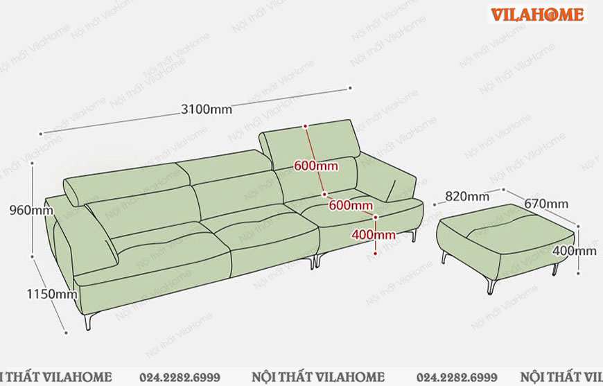 kích thước sofa văng dáng vuông hiện đại ngang 3m1 sâu 1m15