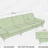 bản vẽ kích thước sofa văng da tựa lưng dày chiều dài 2m9 sâu 980mm