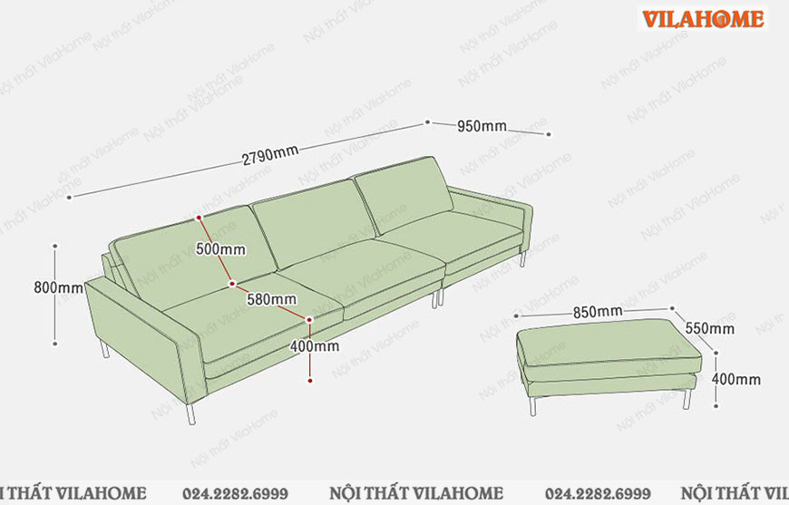 Kích thước sofa văng màu đen 2m79 sâu 0,95m