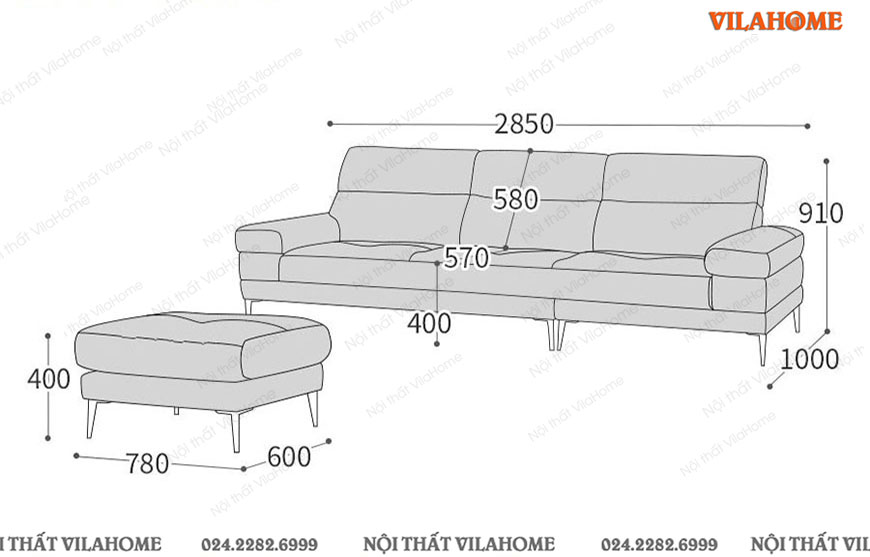 Kích thước ghế sofa văng màu đen dài 2m85 sâu 1m