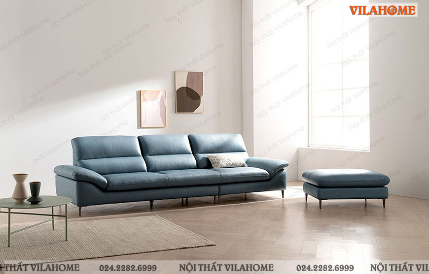 Sofa văng da đẹp màu xanh nước biển dài 2m9