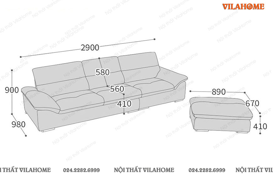 Bổ bản vẽ kích thước mẫu sofa văng da dài 2m9 sâu 980mm