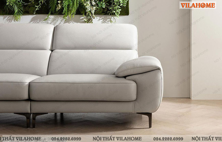 Sofa văng da màu trắng tay vịn mỏng và thoải