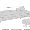 Bản vẽ kích thước mẫu sofa văng da màu trắng dài 3m sâu 1m