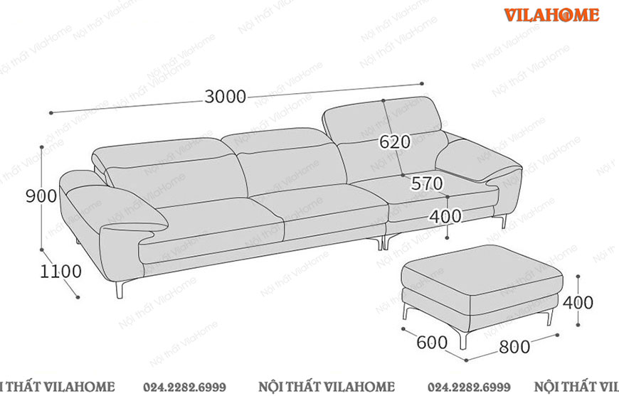 Bản vẽ kích thước mẫu sofa văng da màu trắng dài 3m sâu 1m