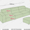 Bản vẽ kích thước chi tiết mẫu sofa văng da màu đen đệm dày gầm thấp 3 mét 3 sâu 1 mét