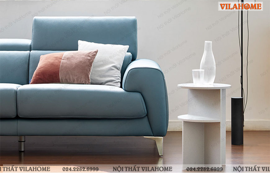 Sofa văng da màu xanh da trời hai chỗ thiết kế hiện đại