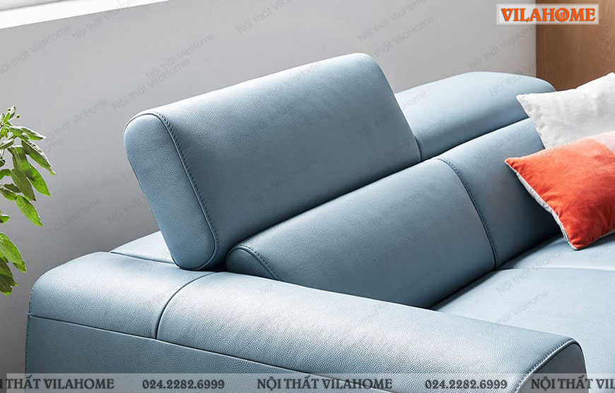 Ghế sofa văng da đẹp màu xanh da trời tay vịn bo tròn