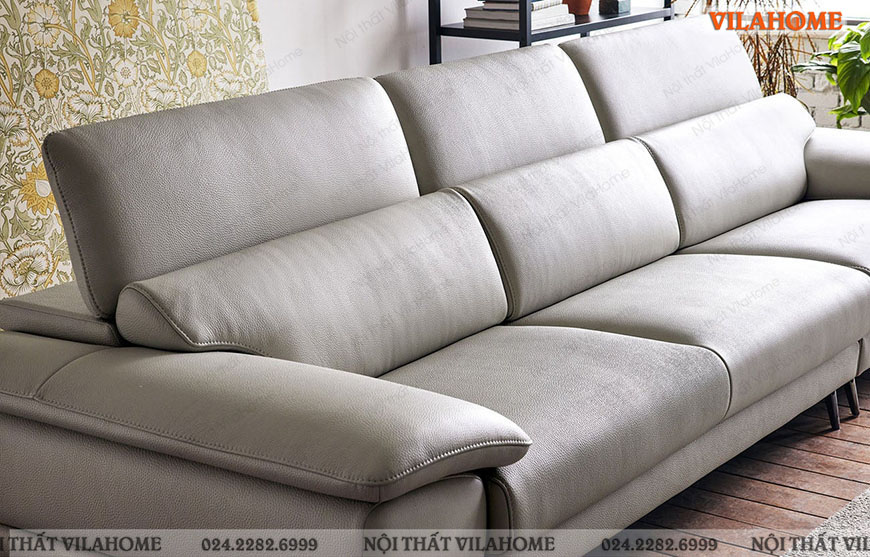 Mẫu sofa văng đẹp màu ghi sáng trắng tay vịn hai lớp