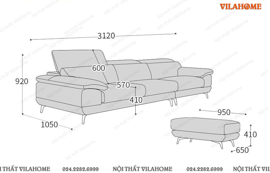 Kích thước sofa văng màu ghi sáng trắng 3m1 sâu 1m