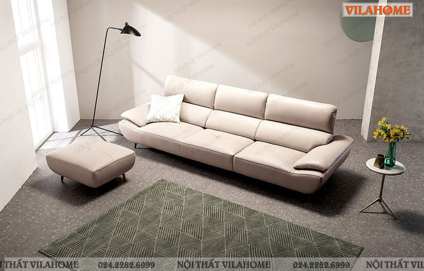 Sofa văng đẹp màu sáng với chất liệu da cao cấp 