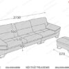 Kích thước sofa văng dài 2m75 và sâu gần 1 mét rộng rãi cho Quý Khách hàng tham khảo