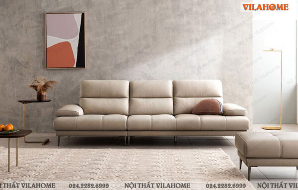 Mẫu sofa văng màu trắng với đệm trang trí đường kẻ sọc