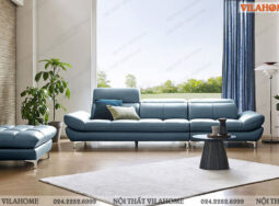 VD178 – Sofa văng da màu xanh dáng dài không tay vịn
