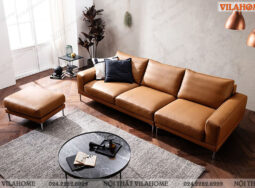 VD180 – Sofa văng màu da bò thiết kế đơn giản sang trọng
