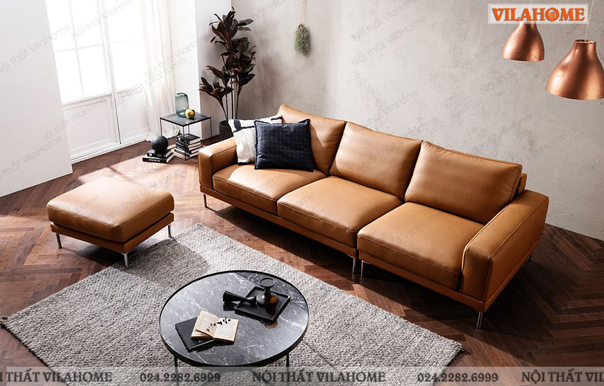 Sofa văng màu da bò thiết kế đơn giản sang trọng