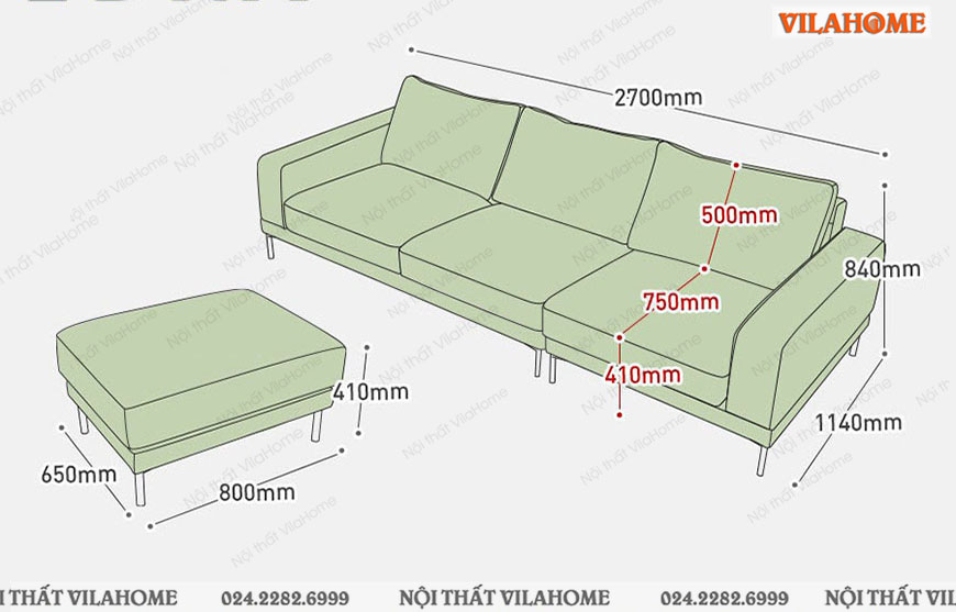 Bản vẽ kích thước mẫu sofa văng dài 2m7 sâu 1m1