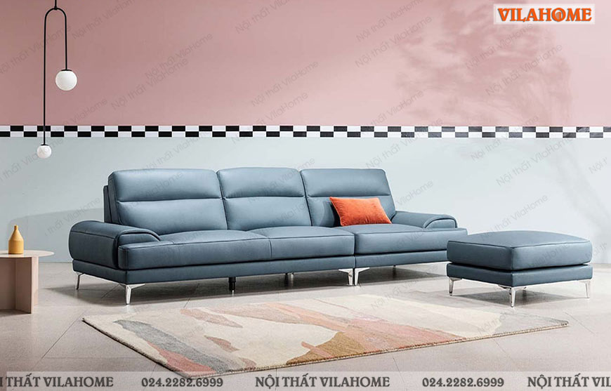 Sofa văng hiện đại kiểu Châu Âu bọc da màu xanh nước biển