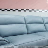 Sofa văng da hiện đại màu xanh nước biển với tựa lưng rút múi ngang