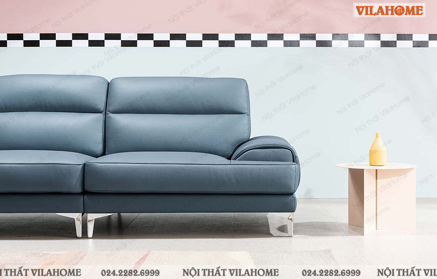Sofa văng da chân inox thấp màu xanh nước biển