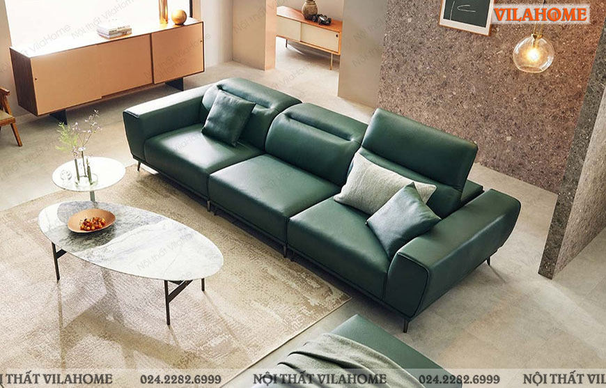 Sofa văng xanh lá với đệm dày và tay vịn 20cm chắc chắn