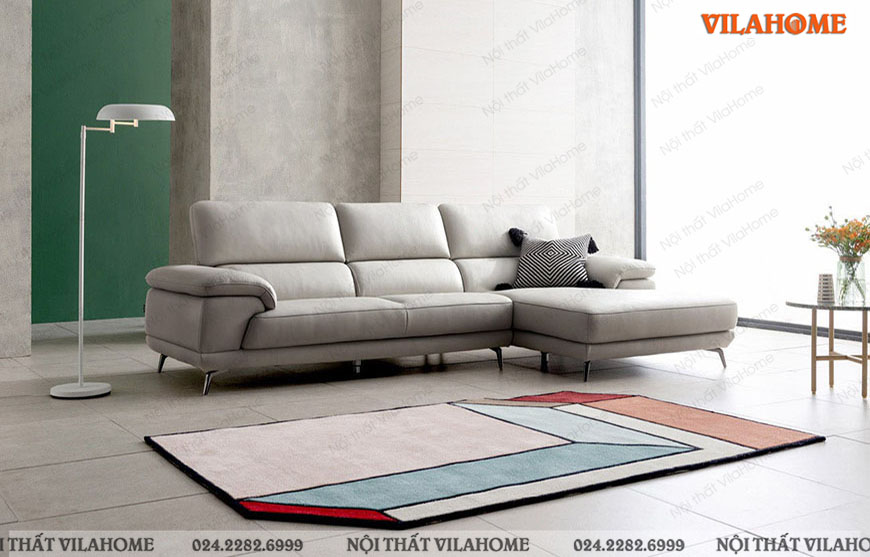 Sofa góc da 2m9 màu trắng đơn giản làm nổi bật sự sang trọng tinh khôi trong không gian nội thất mã GDC139  