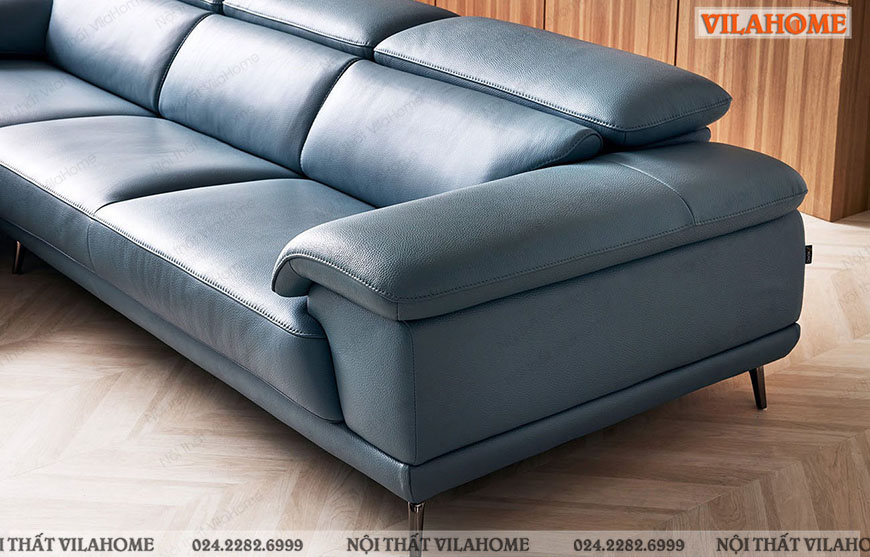 Ghế sofa góc da 2m9 màu xanh nước biển trẻ trung, hiện đại