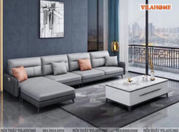 GDF143-Sofa phòng khách màu ghi sáng đệm mỏng